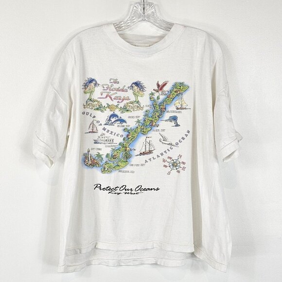 T's Treasure Tops - Vintage 90s Key West Protect Our Oceans Crop Top Graphic Tee Womens Size Large